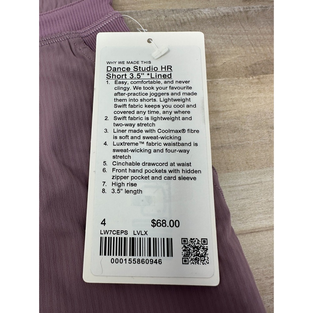 NWT ~‎ Lululemon Dance Studio High-Rise Short 3.5" Lavender Lux Women Size 4 - Picture 6 of 8